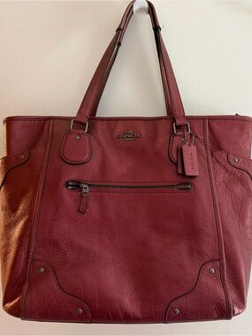 Coach Mickie Metallic Cherry Red Leather Tote Bag